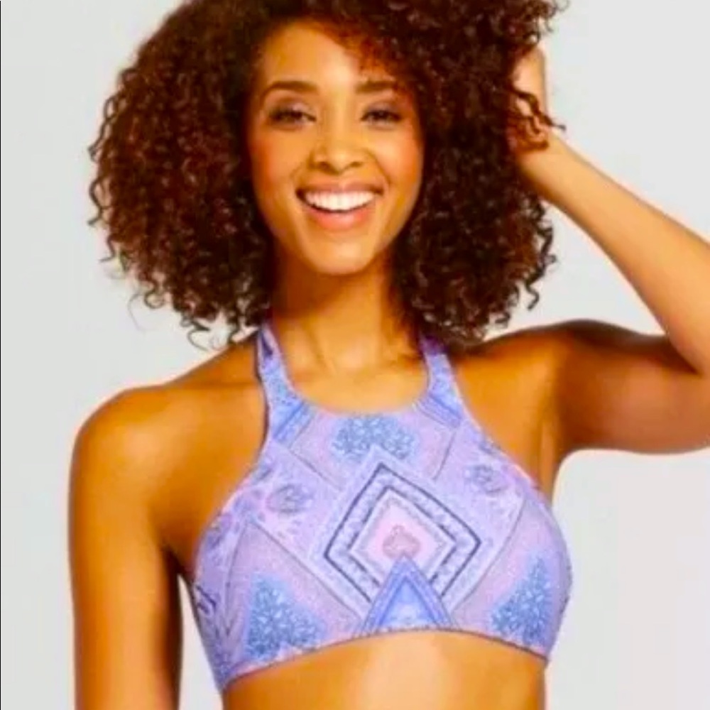 Xhilaration Periwinkle Mosaic High-Neck with Back Ties Halter Bikini Top Medium